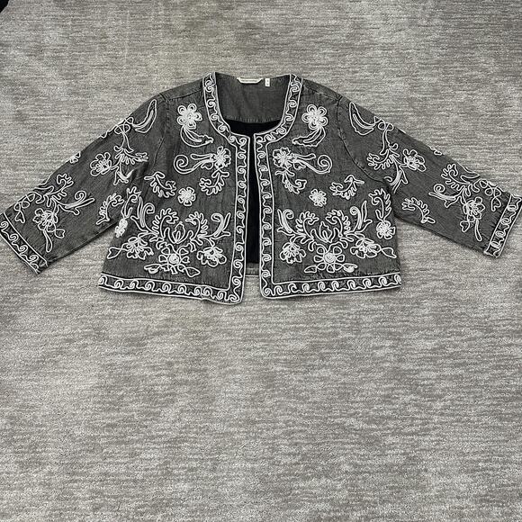Soft Surroundings Jackets & Blazers - Soft Surroundings Jacket Womens 3X Gray Embroidered Boho Cotton Soutache Kimono